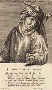 Portrait of Jan van Eyck, plate 2 in a series of portraits of artists, engraved by Theodor Galle by Dominicus Lampsonius